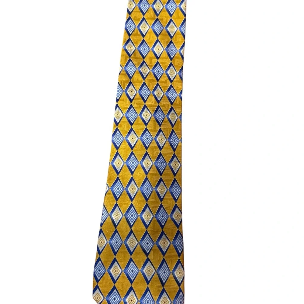 Corporate Image For Tom James Silk Geometric Patterned Tie in Blue and Gold